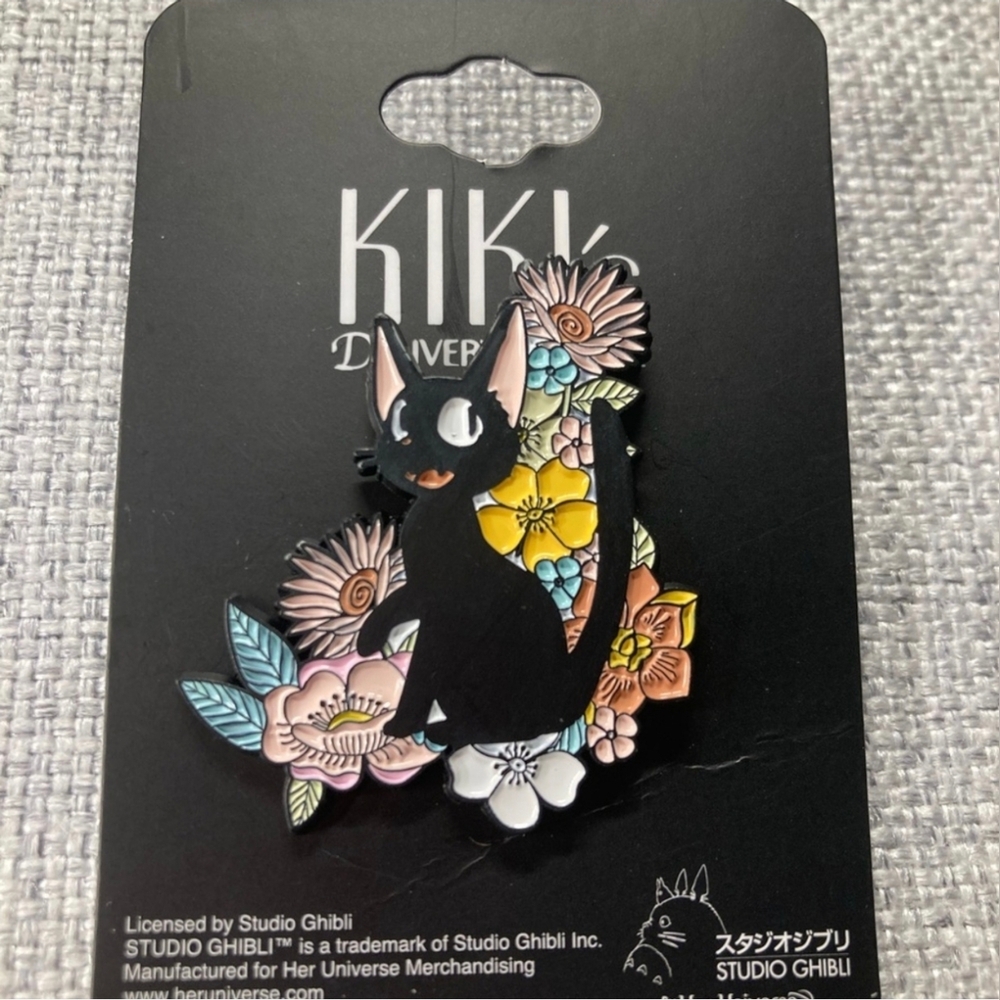 Studio Ghibli Kiki's Delivery Service Jiji Floral Enamel Pin